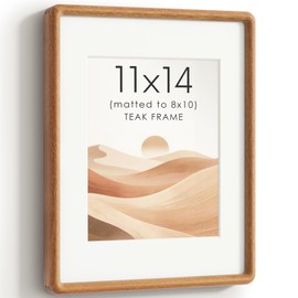 11x14 Picture Frame, USA-Sourced Natural Teak Wood Photo Frame with HD Glass, Double Mortise & Tenon Rounded Corner 11 by 14 Wooden Frame Matted to 8x10 Photos, Horizontal or Vertical Wall Mounting