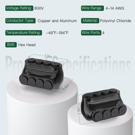 KERWINN 6PCS 4 Port Single-Sided Entry Insulated Multi Tap Connector 4-14 AWG, Electrical Splice Connector, Black Vinyl Coated, Dual-Rated for Copper and Aluminum Wires
