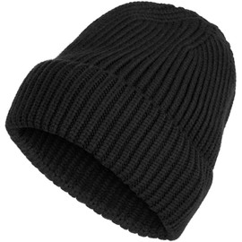styleBREAKER Unisex fine Knit Beanie hat with Brim, Warm Winter Knit hat, Solid Color, Ribbed Knit Pattern 04024154, Colour:Black