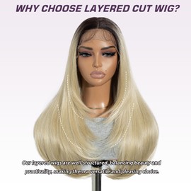 Joedir Long Straight Wigs for Women with Fringe Ombre Blonde Wig with Dark Roots Synthetic Layered Wigs for Daily Party Use