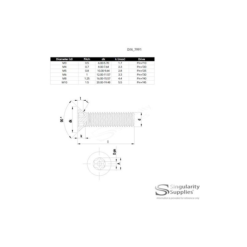 M6 (6mm x 50mm) Hex Socket Countersunk Machine Screw (Bolt)