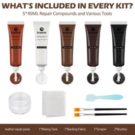 Grpoche Leather Repair Kit for Furniture,5 Color 45ML Large Capacity Leather Repair Filler Vinyl Leather Repair Kit Car Interior Leather Dye, Leather Filler Restore for Vinyl Seat