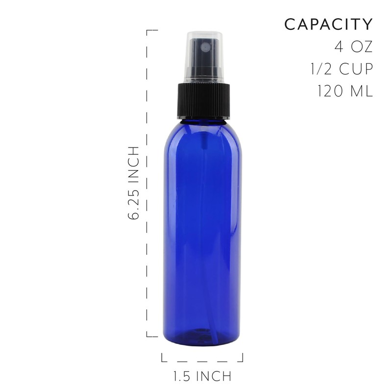 Cornucopia 4oz Blue Empty Plastic Refillable PET Spray Bottles w/Fine
