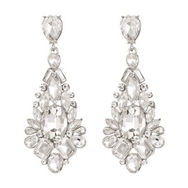 EVER FAITH Vintage Statement Rhinestone Chandelier Earrings Bridal Crystal Art Deco Drop Earrings for Party Clear, Crystal, No Gemstone