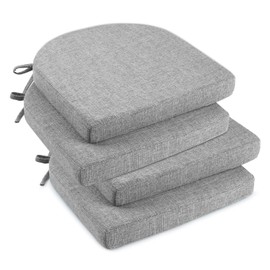 downluxe Indoor Chair Cushions for Dining Chairs, Soft and Comfortable Textured Foam Kitchen Chair Pads with Ties and Non-Slip Backing, 16" x 16" x 2", Light Grey, 4 Pack