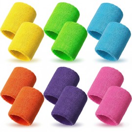 12 Pcs Neon Sweatbands Wristbands, Absorbent Sweat Wrist Band