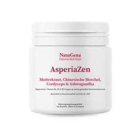NatuGena AsperiaZen Feverfew, Chinese Morels, Cordyceps & Ashwagandha for Women and Men, 120 Capsules (1 Month Pack)