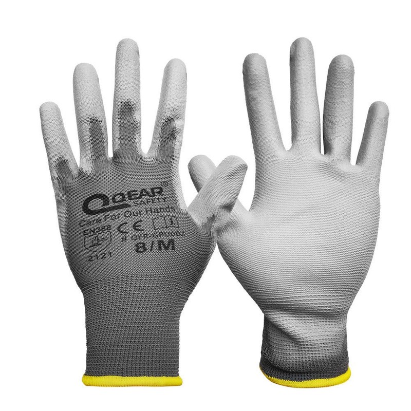 QEARSAFETY 12 Pairs PU Palm Coated Work Safety Gloves, Knitted