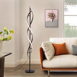 RaGiBow Unique Spiral Floor Lamp 3 Color Dimmable with Remote Standing Floor Lamp, Modern Creative Tall Lamp Control for Living Room Bedroom and Office Black