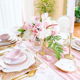 Pink Chiffon Table Runner Overlay 10 Pieces 27 x120 Inches Pink Sheer Table Linens for Rustic Chic Wedding Reception Table Decoration