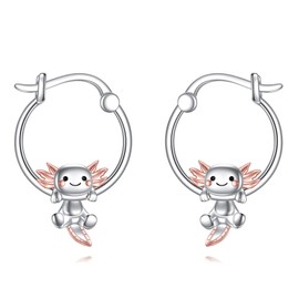 POPLYKE 925 Sterling Silver Animal Hoop Earrings for Girls Cow Cat Dog Frog Fox Axolotl Earrings for Women Jewellery Gifts, Sterling Silver, No Gemstone