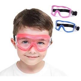 MOVNUOCA Children's Safety Glasses for Nerf Games, Shockproof Lenses, Anti-Fog, Adjustable Strap, Fit for 5-12 Years (White x 2P) (1, Pink + Blue)