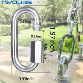 Twours Quick Link Buckle 304 Stainless Steel Chain Link D Shape Locking Carabiner small Heavy Duty Keychain for Outdoor Traveling Equipment (1.45inch,4pcs)