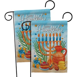Hanukkah Feast Front Porch Decor 2 Pcs Banner Room Wall Art Flag Patio Lawn Garden Outdoor Decorations Indoor Tapestry Yard Signs Menorah Jewish Chanukah Festival Jews Isreal Stars David Made in USA