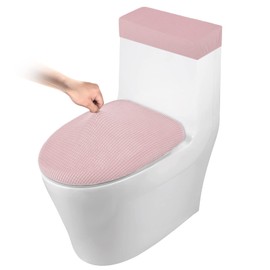 Toilet Lid Cover and Toilet Tank Cover Stretch Toilet Covers Set for Bathroom, Polyester Spandex Jacquard Fabric, Machine Washable, with Elastic Bottom, Pink