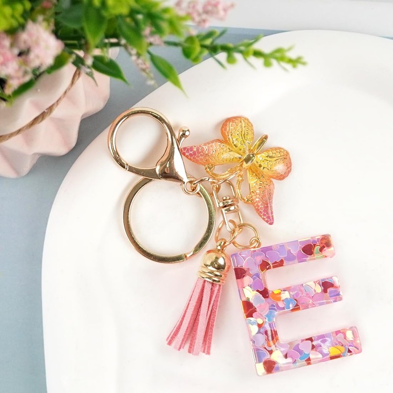 Capaneus Pink Butterfly Letter Keyring, E