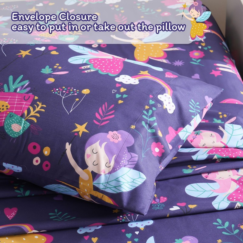 JSD Fairy Floral Kids Sheet Set Twin Size, 3 Piece
