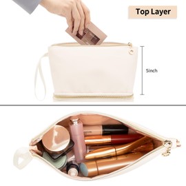 Ethereal Small Travel Makeup Bag, Cream Makeup Organizer Bag Ttravel Essentials for Women Makeup Bag for Purse Portable Makeup Pouch Cosmetic Bag