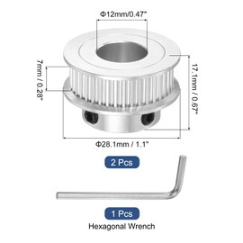 QUARKZMAN 2GT Pulley 40 Teeth 12 mm Bore Aluminium Timing Belt Pulley for 6 mm Width 40T Timing Belt with Hex Key for 3D Printer, CNC, Timing Belt - Pack of 2 Silver