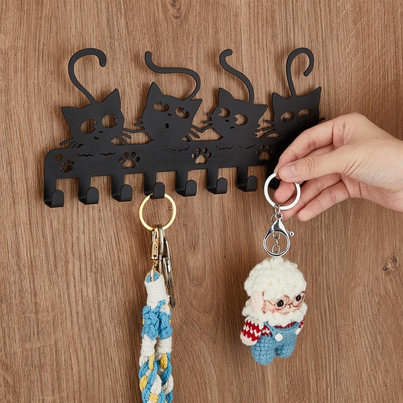 SUPERDANT Cat Wall Key Hook Wall Hook with Black Cats