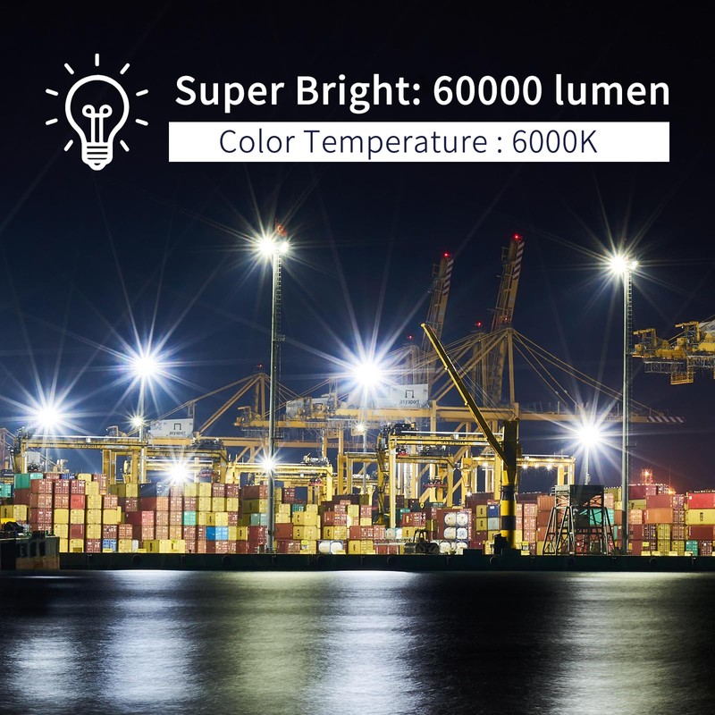600W LED Flood Light 6000K Daylight White 60000LM, Wider Lighting