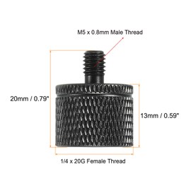 sourcing map Mic Stand Adapter 1/4 Female to M5 Male Camera Screw Thread Adapter for Microphone Tripod Stand Black