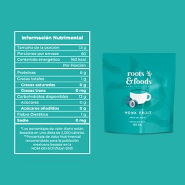 ROOTS & FOODS - Monk Fruit de 120 grs - Fruto del Monje en polvo 100% PURO Sustituto de azúcar orgánico, sin calorías