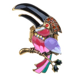Alilang Adjustable Antique Golden Tone Multicolored Tropical Toucan Parrot Bird Ring