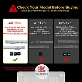 EooCoo Funda Compatible con 2025 Macbook Air 13.6 Pulgadas M4 M3 M2 Case 2024 2022 A3113 A2681, Carcasa Cubierta Caja Dura PláStico + TPU Teclado Cubierta + Protector Pantalla, Cristal Transparente