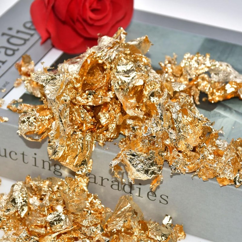 10 Grams Gold Leaf Flakes, Decorative Gold Leaf, Metallic Gilding