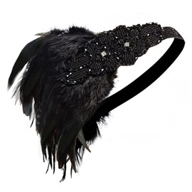 Kabwea 1920s Masquerade Women's Diamond Feather Headband, Hair Band Women, 20s Accessories, 20s Costume