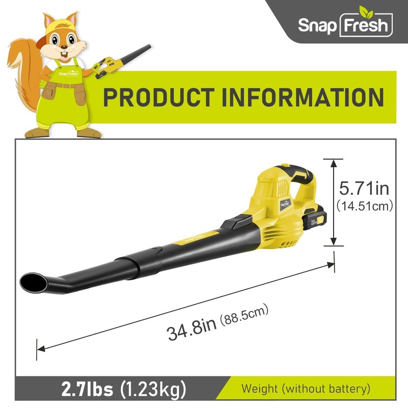 SnapFresh Cordless Leaf Blower - 180 CFM Leaf Blower with