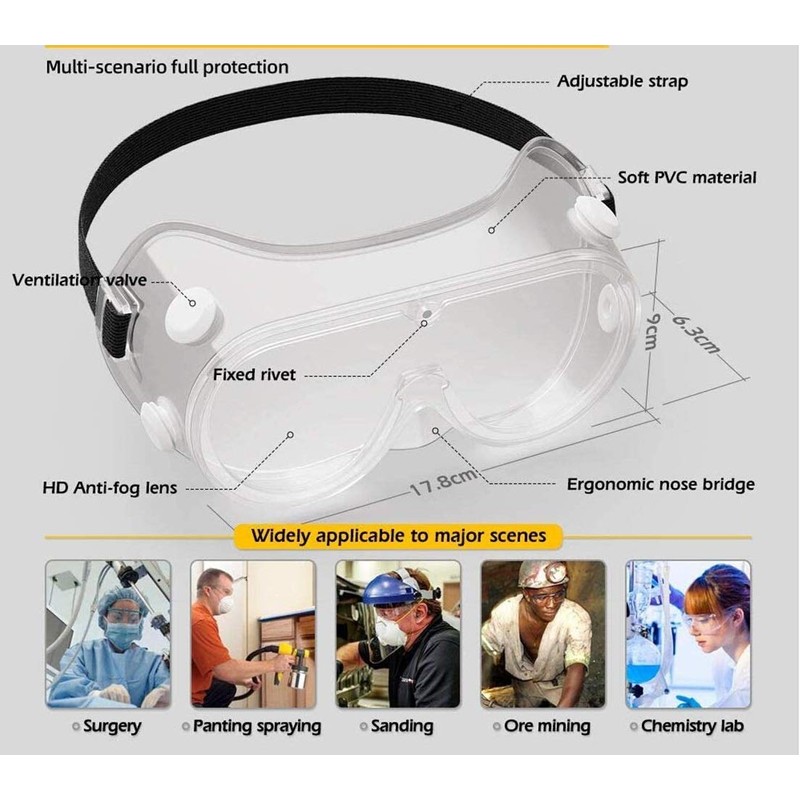 Manissa Safety Goggles, Sealed, Anti-Fog (Pack of 10 Pieces)