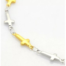 Zingara Enchantments Cross Gold & Silver Stainless Steel Bracelet Link 8" Toggle Clasp Gift Christian