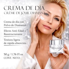 Marie d'Argan Crema Facial De Día Antiedad 50 g Con Hialuronato De Sodio, Niacinamida Y Polvo De Diamante, Hidratante, Iluminadora, Para Piel Seca Y M