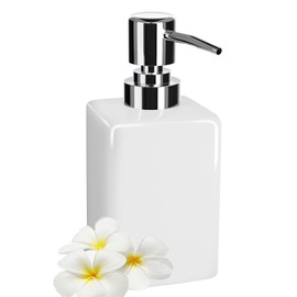 AstraLoom 320ml Liquid Soap Dispenser, Refillable Square Ceramic Design, Long Spout, for Kitchen, Bathroom, Office, or Hotel (White)