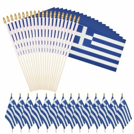 XCFH 20 Pack Greece Mini Stick Flag Small Greek Handheld 5x8 Inch Flags Fade Resistant & Vivid Colors