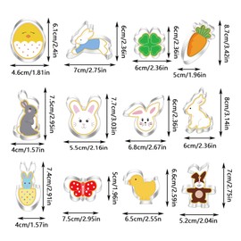 12 Pieces Easter Cookie Cutters Set Easter Cookie Cutter Made of Stainless Steel Cookie Cutters Easter DIY Crafts Easter Cases of Duck, Butterfly, Carrot, Easter Egg, Four Leaf Clover, Rabbit