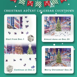 Tektalk Advent Calendar 2024 Christmas Jigsaw Puzzle, 1008 Pieces Puzzles, 24 Boxes Puzzles for Adults and Kids, Home Decoration, Christmas Puzzles Gift - Times Square in Christmas