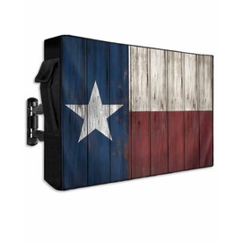 Lsrtoss Western Texas Star Outdoor TV Cover 60-65 Inch Weatherproof, Country Enclosure With Zipper & Roll Up Front Flap, Blue White Red Wood Waterproof for Outside Flat Screen