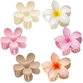 Pack of 6 Flower Hair Clips, Hawaiian Flower Hair Clips, Egg Flower Hair Claw Clips, Flower Hair Claw Clips, Flower Hair Clip Non-Slip Large Hair Clip for Thick Hair, Hair Accessories for Women Girls