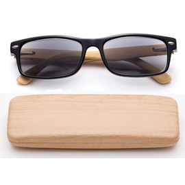 Real Bamboo Reading Glasses Spring Hinge Genuine Bamboo Rectangular Reader w/Case
