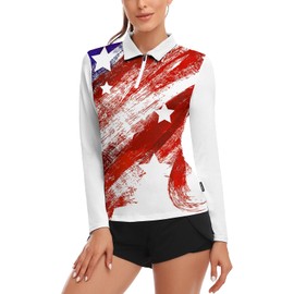 Soneven Women Long Sleeve Patriotic Golf Shirts American Flag Polo 4th of July Shirts