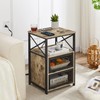 VECELO Dust Grey End Table with USB Ports and Outlets,24