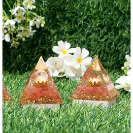 GUJOXILA GUJOXILA 2.4" Cherry Quart Healing Crystals Orgonite Orgone Energy Tower Gifts for Beginners Lotus Flower Red Reiki Meditation Balancing Spiritual Protection Nature Gemstones