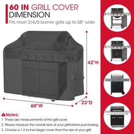 Unicook Grill Cover 60 Inch for Outdoor Grill, Heavy Duty Waterproof BBQ Cover with Side Handles and Air Vents, Weather Resistant, Compatible with Weber Charbroil Nexgrill Kenmore Gas BBQs, Black