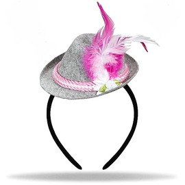 Hatstar Mini Tyrolean Hat | Seppel Hat Headband with Feather | Seppl Hat Headband for October Party | Costume Accessory for Men and Women (Seppel Hat Pink)