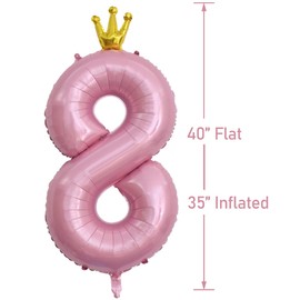 Number 8 Balloons - Large, 40 Inch |8 18 80 Pink Birthday Balloons for Girls Women |Giant Kids Party Balloons | 8th Birthday Decorations | Number 8 Balloons for Girls Birthdays