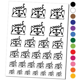 Husky Face Dog Woof Sketch Temporary Tattoo Water Resistant Fake Body Art Set Collection - Red (One Sheet)