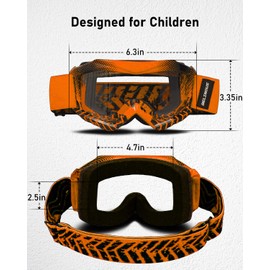 BELINOUS Kid Riding Goggles for ATV Dirt Bike Motorcycle Motorcross MX, UV Protectioin, Youth Dirt Bike Goggles for Kids 3-12 with Soft Strap, Orange
